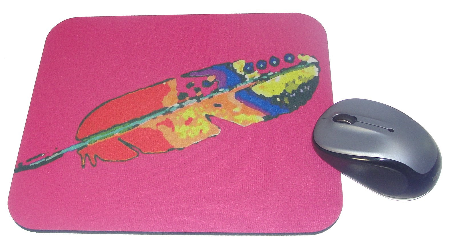 Mouse Pad, Feather on Pink Magenta background
