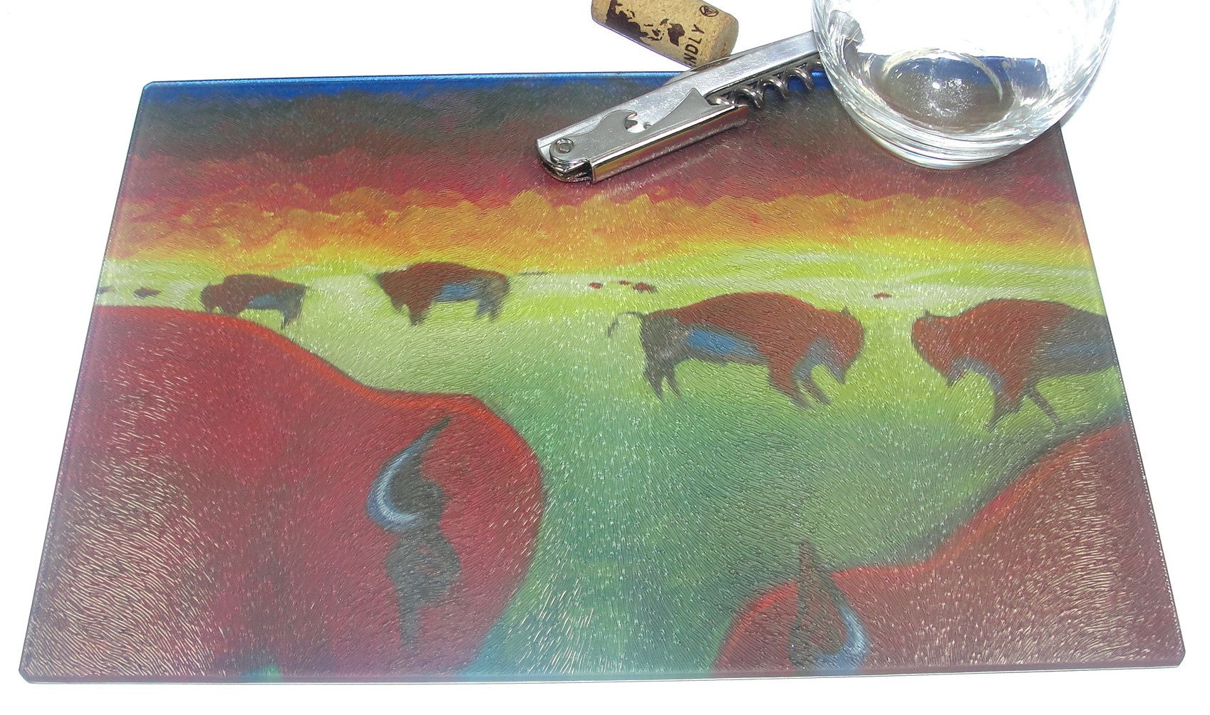 Cutting Board, Glass, Bison Herd on the Prairie