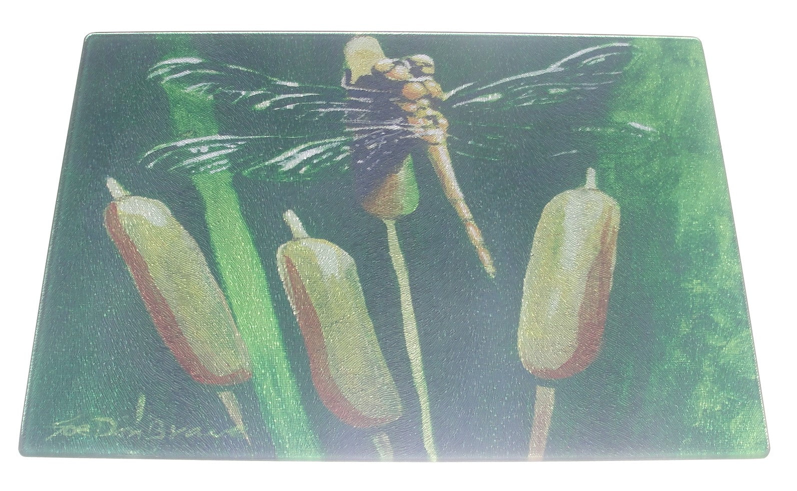 Cutting Board, Glass, Dragonfly on Cattails