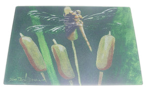 Cutting Board, Glass, Dragonfly on Cattails