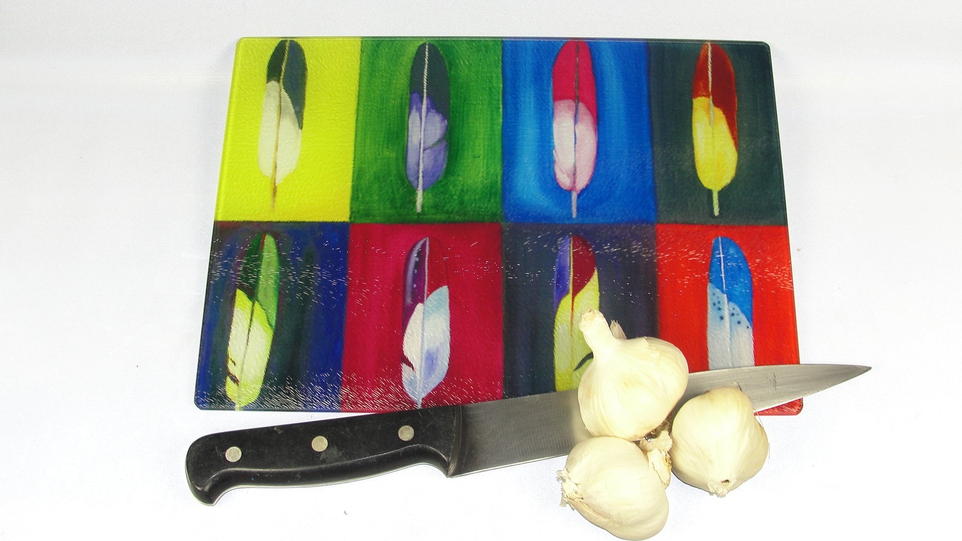 Cutting Board, Glass, 8 Feathers