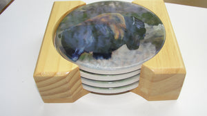 Coaster Set of 4; Ceramic: Bull Bison