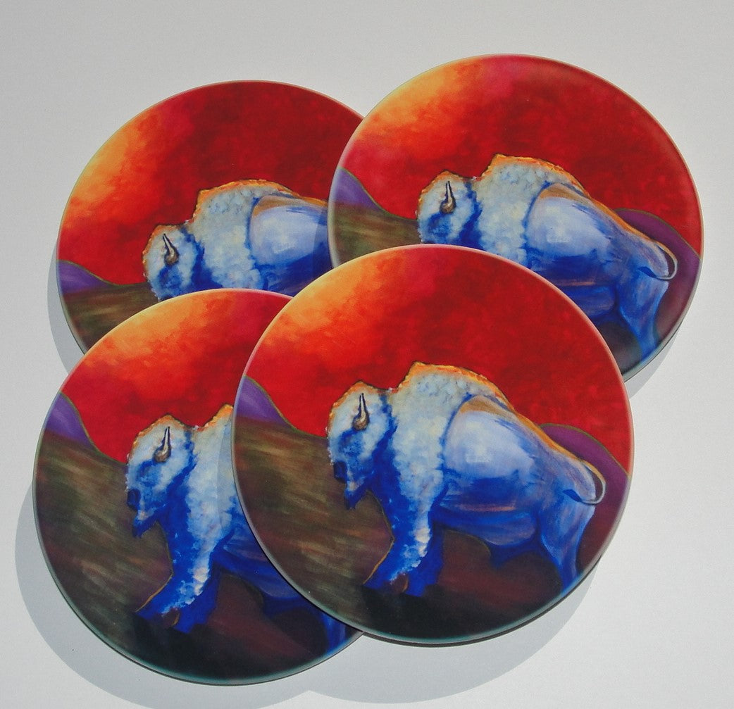 Coasters, Set of 4, White Bison