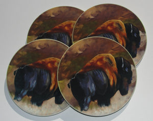 Coasters, Set of 4, Bull Bison on the Prairie