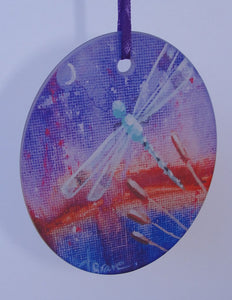 Ornament, Glass, Dragonfly on Purple Background