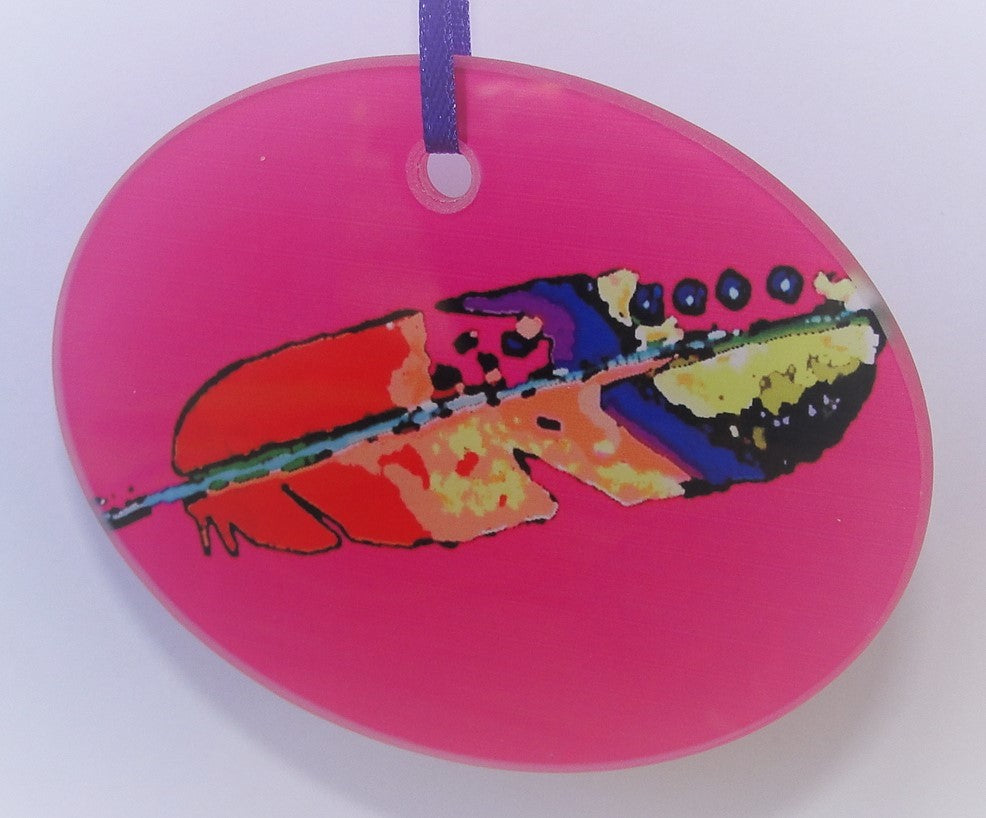 Ornament, Glass, Feather on Pink Background