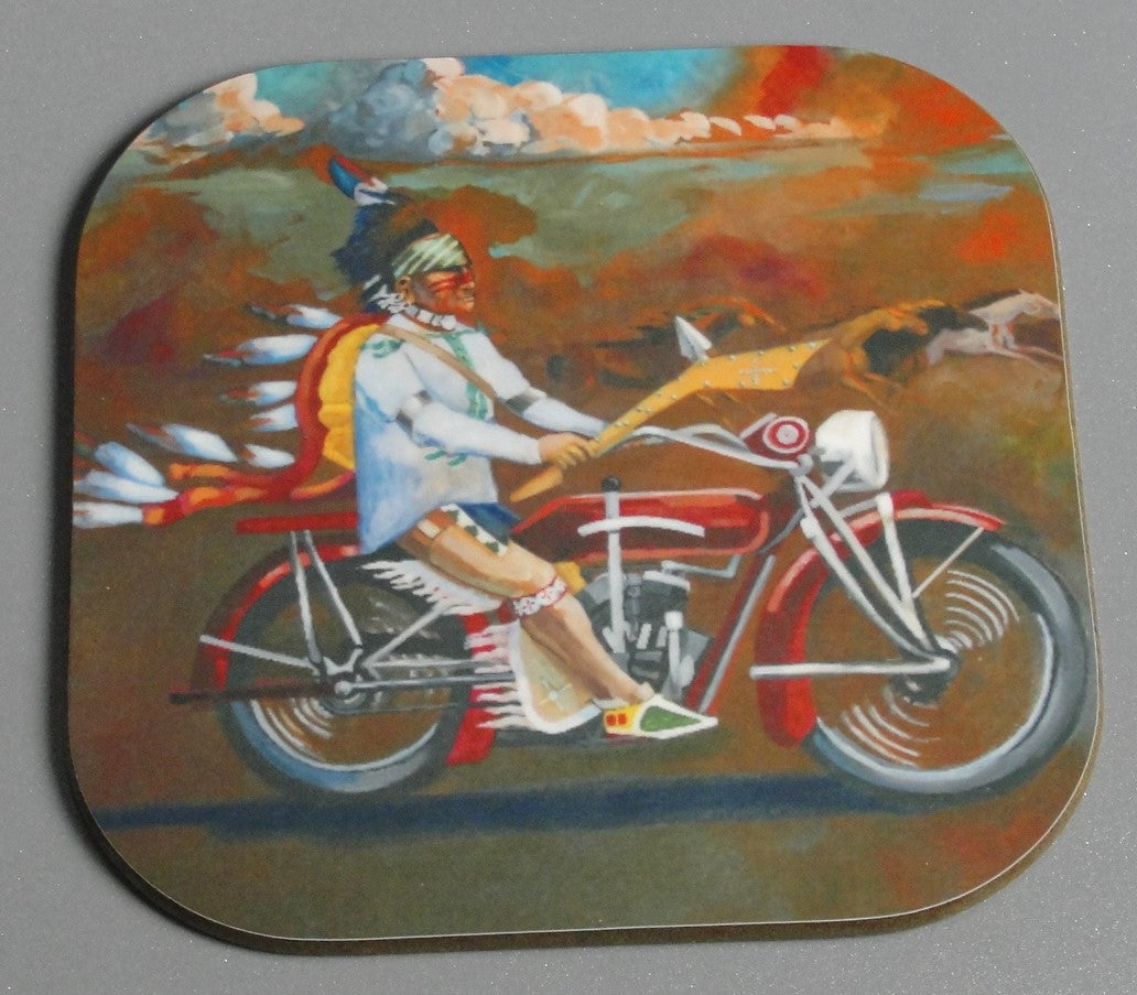 Coaster, Unbroken; Osage on Indian Motorcycle circa 1910, Native Art