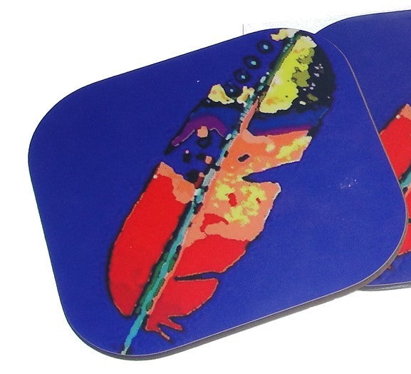 Coaster, Feather on Purple/Blue Background, Native Art