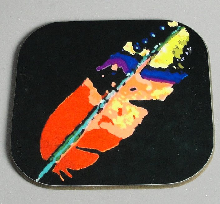 Coaster, Feather on Black Background, Native Art