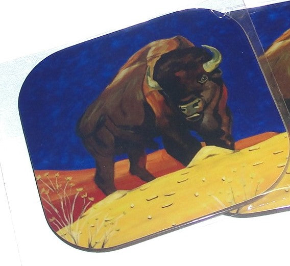 Coaster, Under the Prairie Moon or Autumn Bison, Native Art