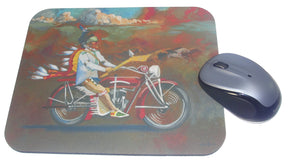 Mouse Pad, Unbroken, Osage Warrior on Indian Motorcycle, circa 1918