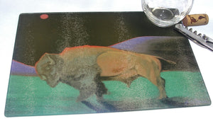 Cutting Board, Glass, Bison Bull in the Moonlight
