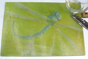 Cutting Board, Glass; Dragonfly