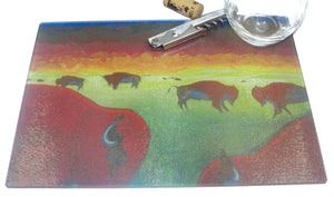 Cutting Board, Glass, Bison Herd on the Prairie