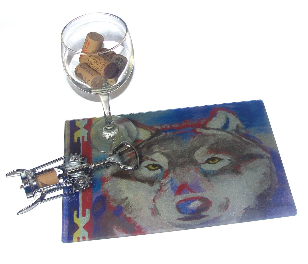Cutting Board, Glass, Wolf with Ribbonwork