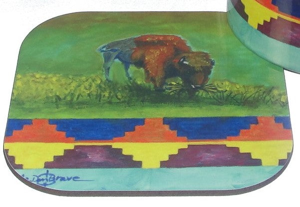 Coasters, VARIETY Pack of 4, Bisons with Ribbonwork