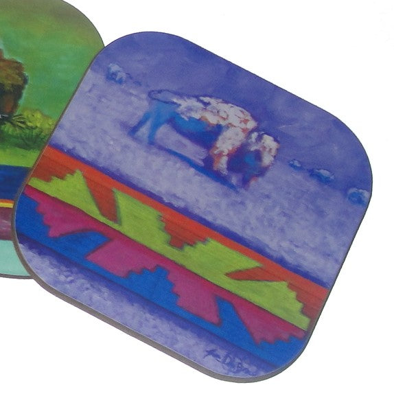 Coasters, VARIETY Pack of 4, Bisons with Ribbonwork