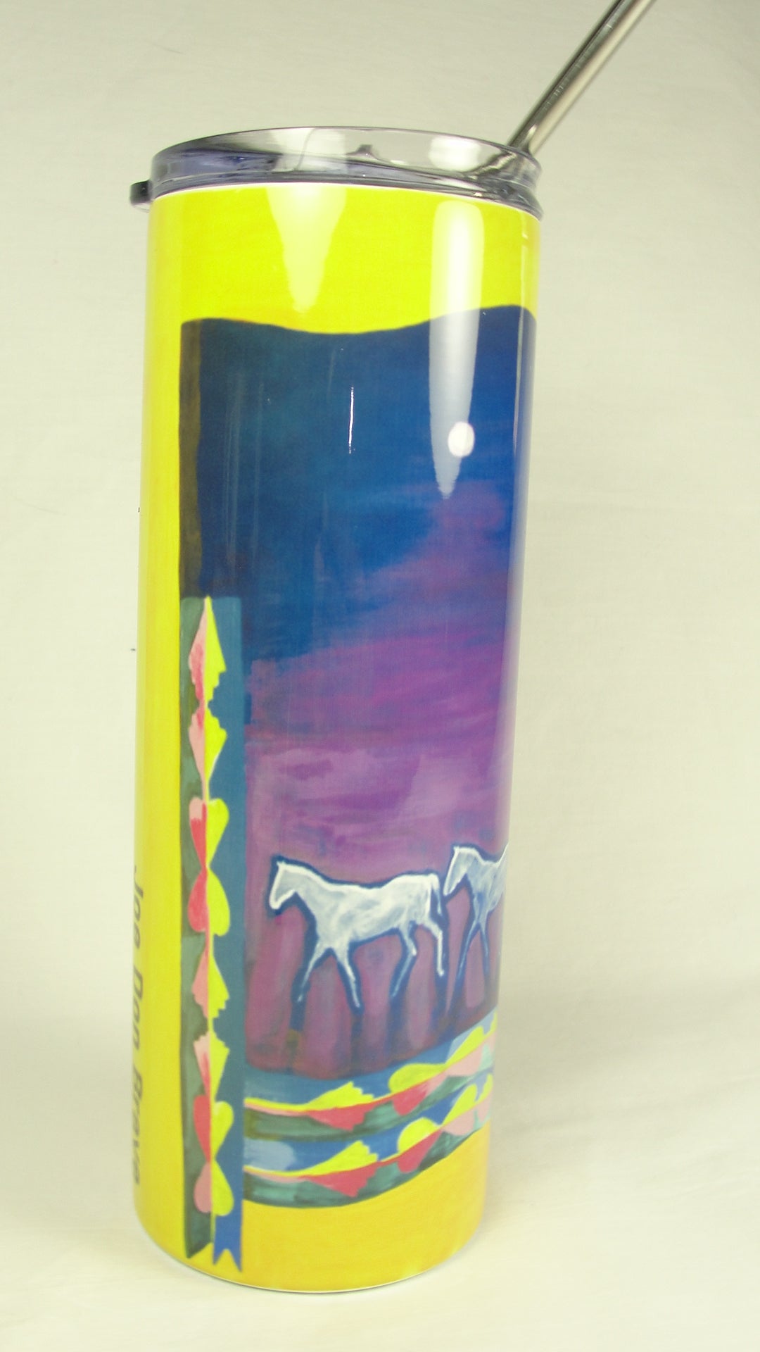 Tumbler, 20 ounce, Osage Blanket with Horses and Ribbonwork