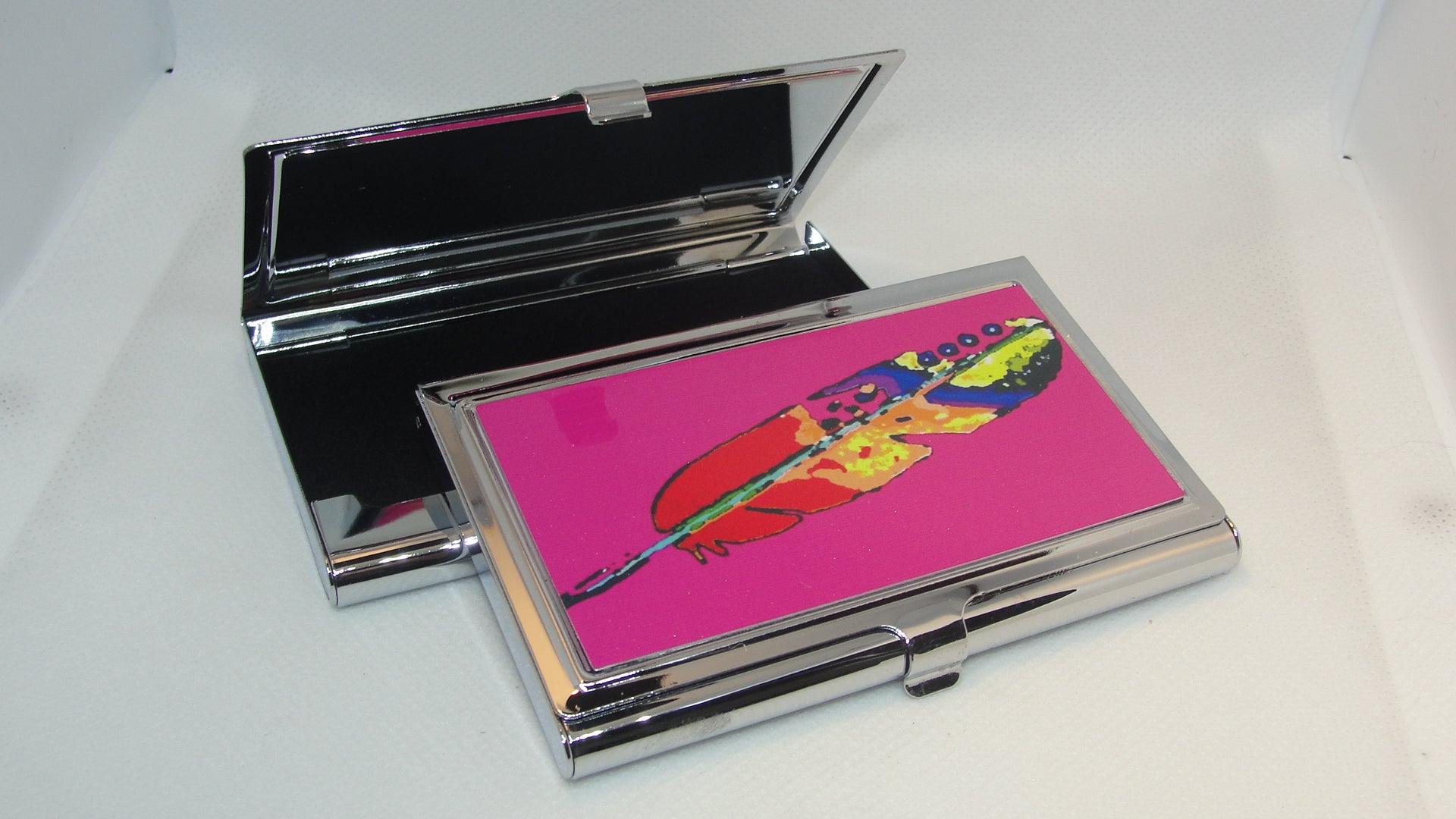 Business Card Holder, Magenta Feather
