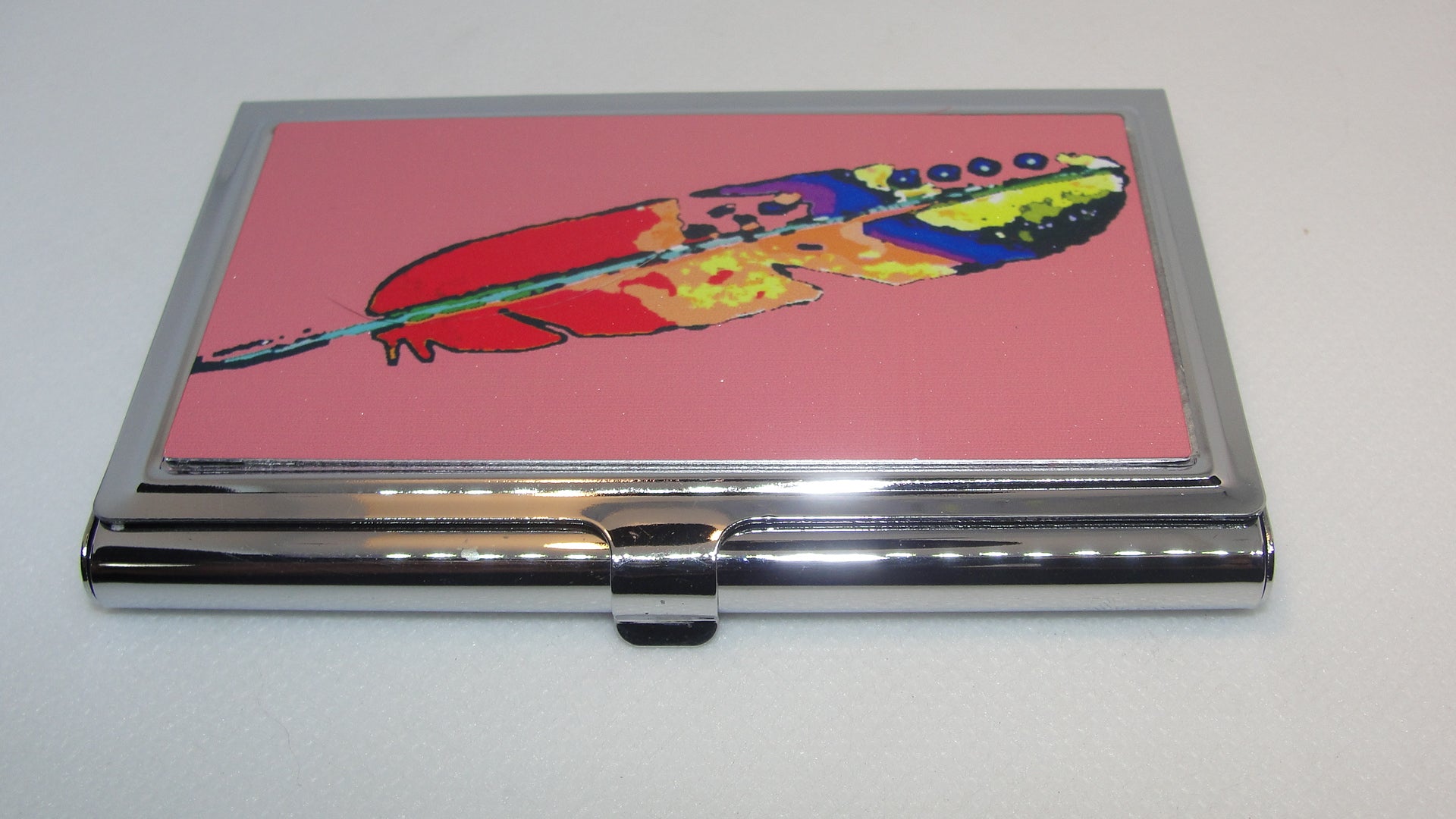 Business Card Holder, Pink Feather